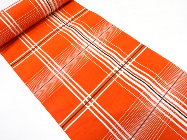 JAPANESE KIMONO / ANTIQUE BOLT FOR HASSUN OBI / WOVEN GRID